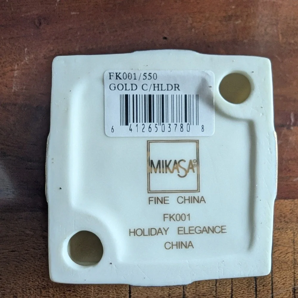 VTG Mikasa Holiday Elegance‎ Fine China Gold Ribbon Gift Box Candle Holder FK001